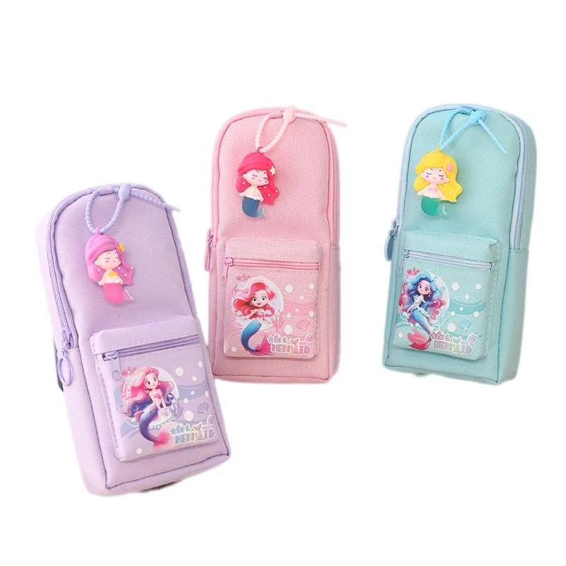 Hot sale cosmetics pouch  pen pencil telescopic holder stationery case with PVC mermaid cartoon