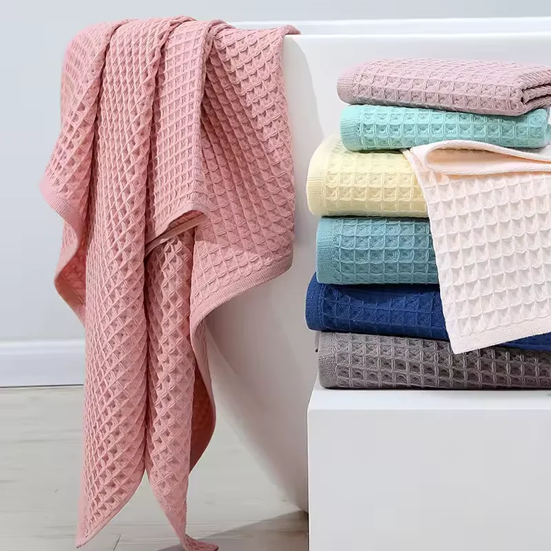 Best Selling 10 Solid Colors Custom Private Label Towels Bath 100% Cotton Waffle Weave Hand Face Towel Bath Towel