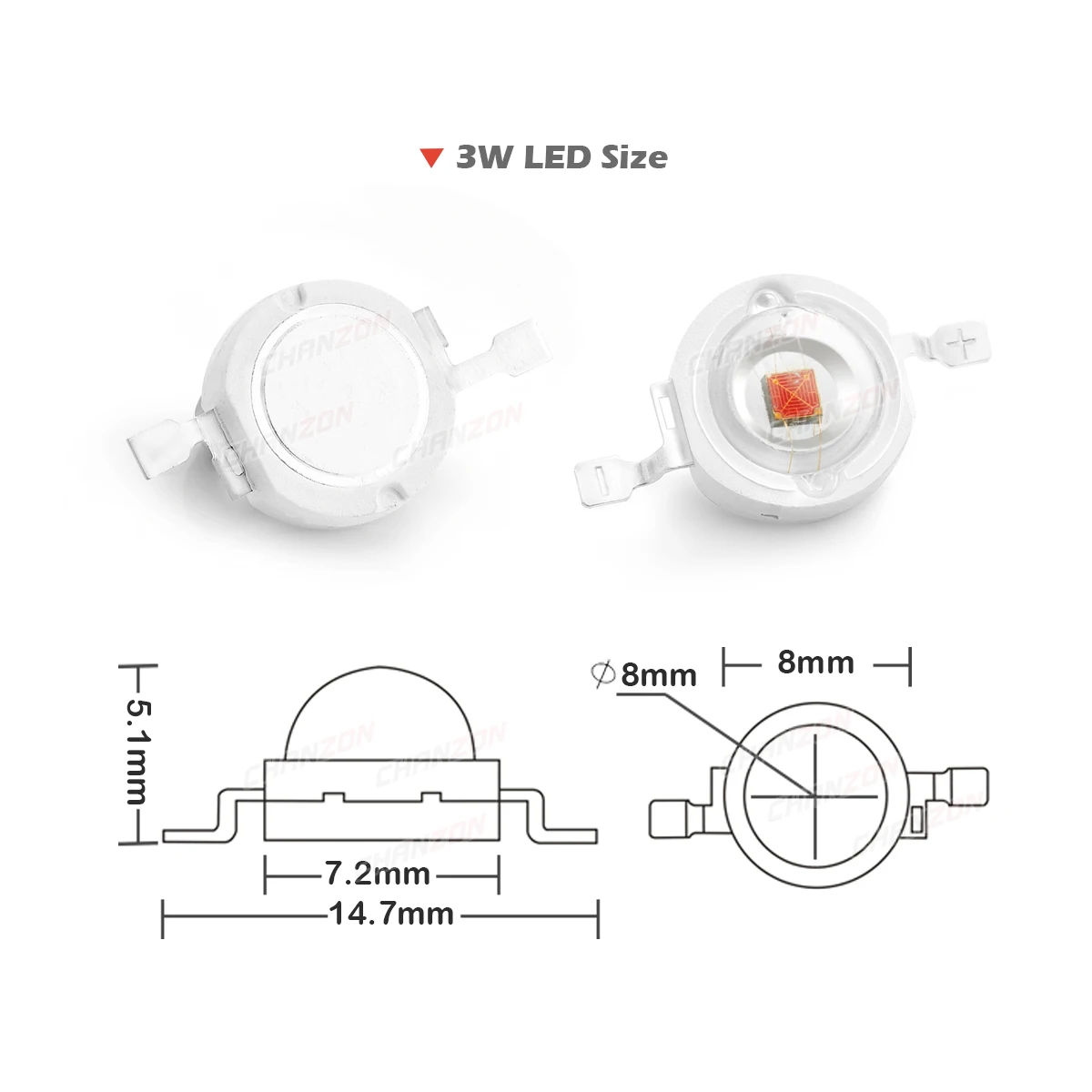 Chanzon High Power Led Chip 1W 3W 5W Deep Red (660nm) Grow Light Lamps For Plant Flowers