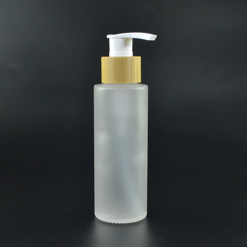 Wholesale Cosmetic Lotion Packaging 30ml 50ml 100ml 120ml 150ml Frosted Glass Spray Bottle With Bamboo Lid