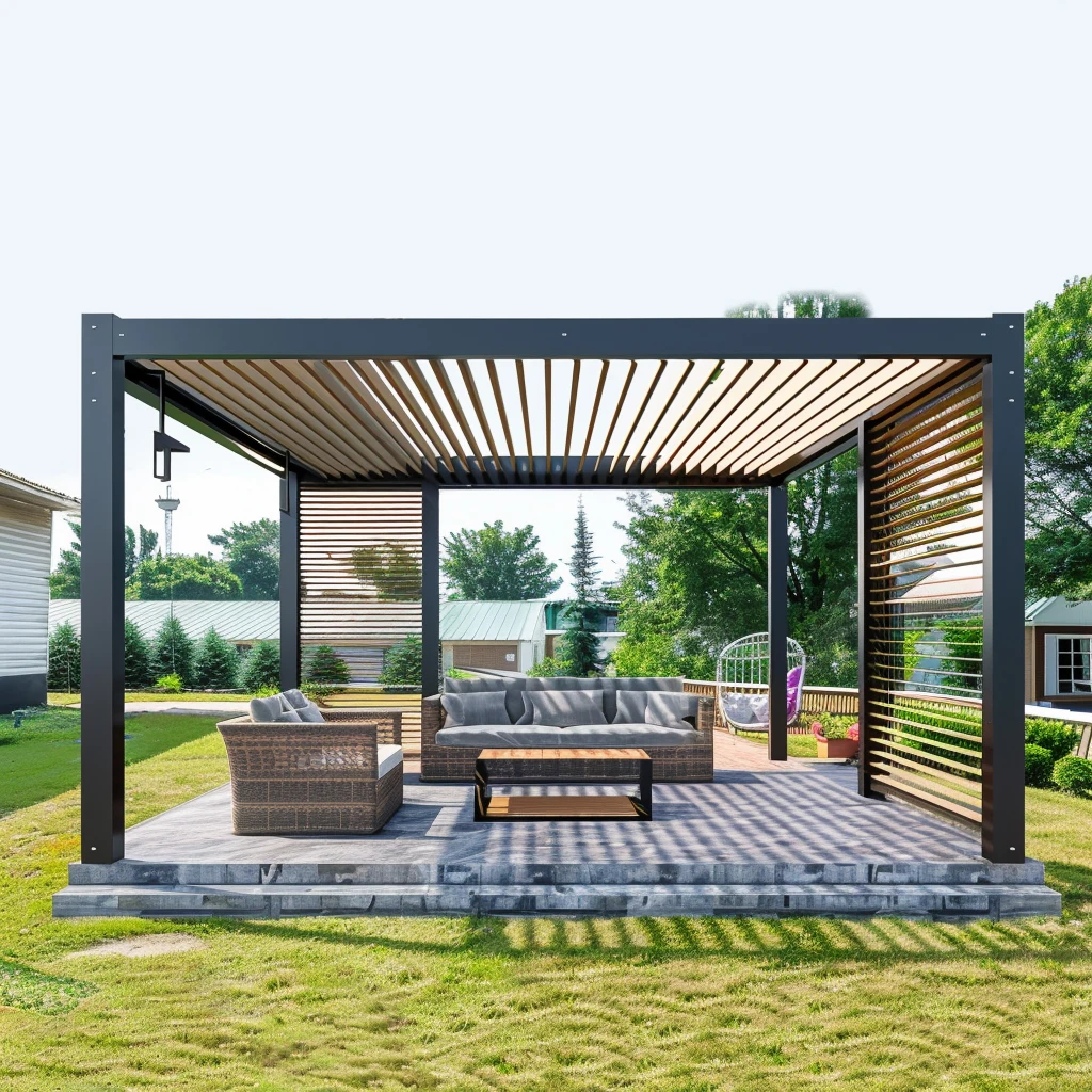Villa Sunshade and Sun Terrace motorized canopy gazebo bioclimatic aluminium outdoor arches arbours bridge louvered pergola