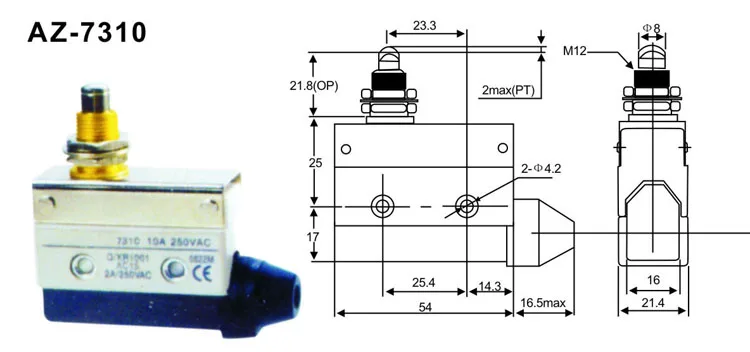 M122 AZ-7310 оптовая продажа китайский сертификат CE левая сторона PCB ограничитель рычага кнопка лезвие мини-терминал микро-переключатель