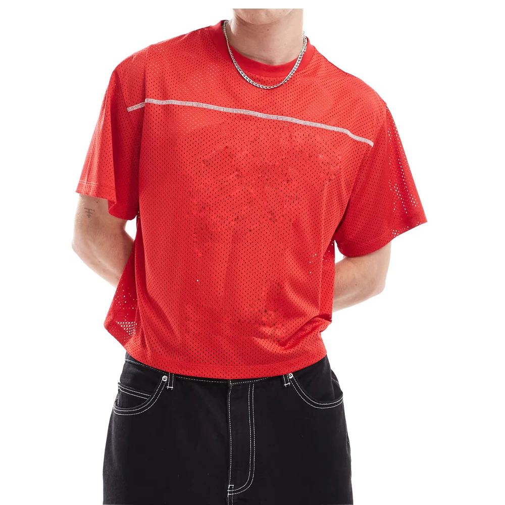 wholesale 230gsm Custom Printing T-Shirt cropped boxy airtex t shirt football Soccer Shirts Short Sleeve Mesh Jersey Crew