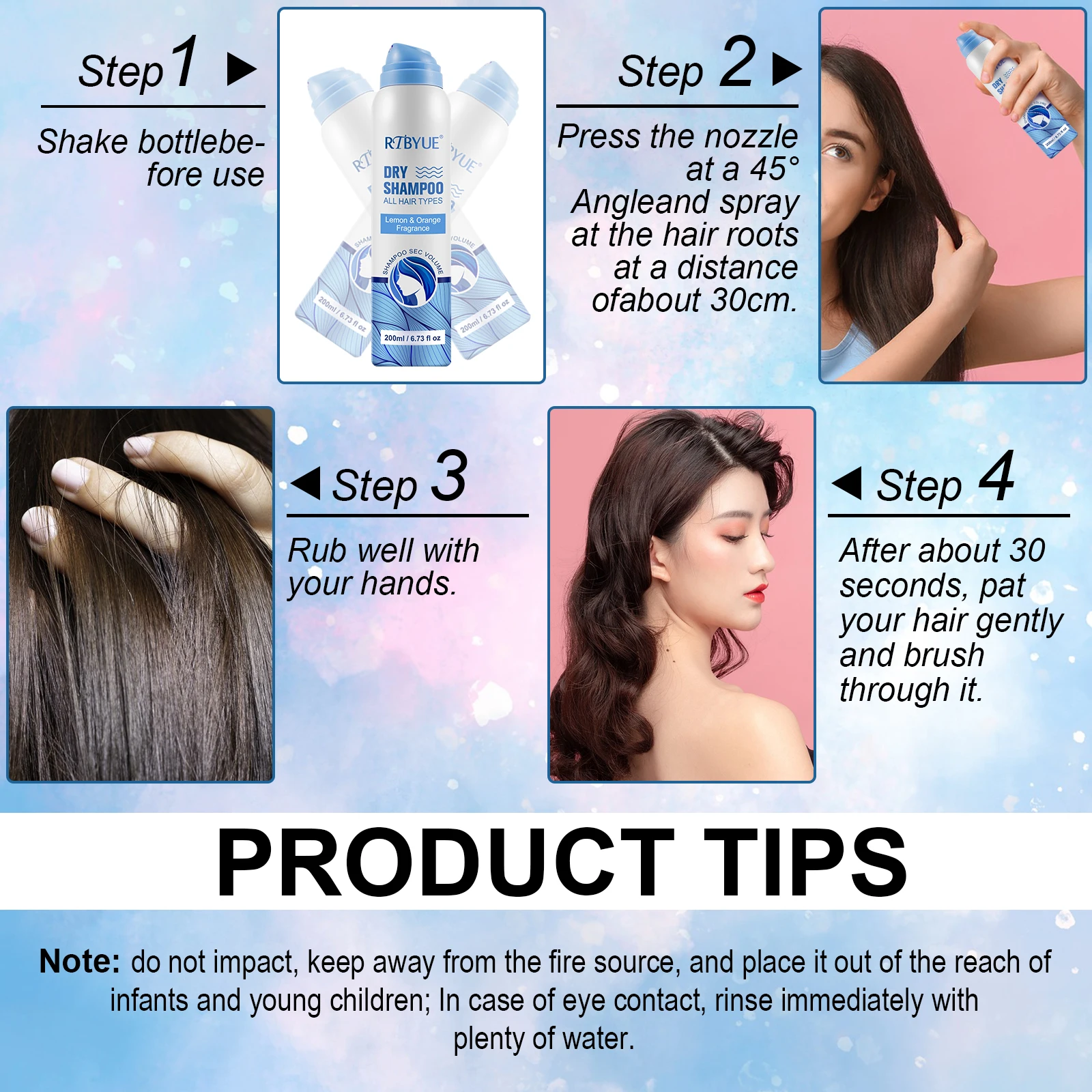 China Manufacturers Natural Organic Vegan Fast Dry Shampoo Professional Volumizing Dry Shampoo Spray