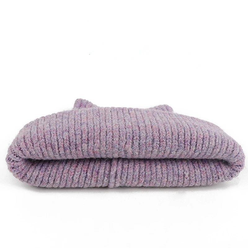 FF3081 Cuff Fleece Wool Knitted Beanie Hats with Ear Warm Knit Skull Cap Custom LOGO Patch Embroidery Winter Hats Women Beanie