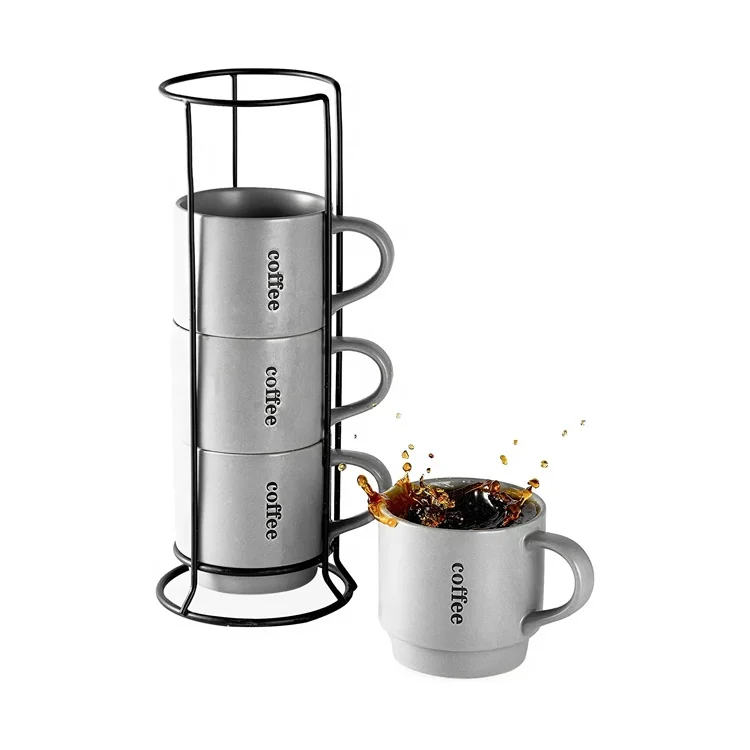 TAOXIN 15 Ounce Stackable Coffee Mugs with Rack Large Coffee Cup Ceramic Dishwasher Microwave Safe
