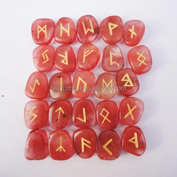 2019  top selling high quality gemstone carving  lucky chakra runes stones for wicca-Watermelon red