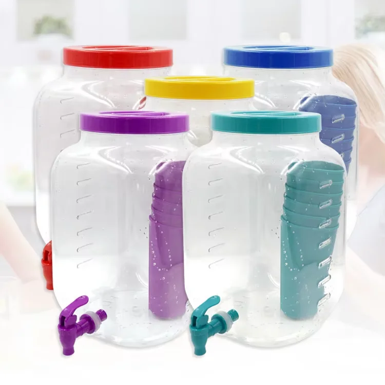 Wholesale 3GL Fruit Teapot Refrigerator Cold Water Bucket Tap Square Keg Drink Dispenser PP Plastic Juice Bucket for Travel
