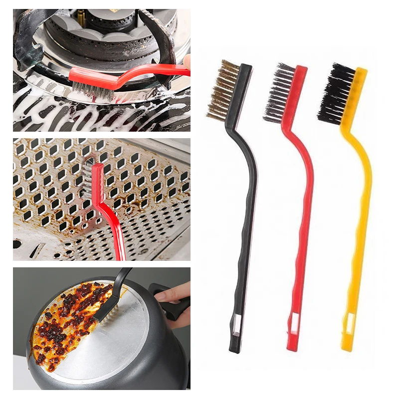 Spot wholesale kitchen gas stove stainless steel cleaning brush household cleaning copper wire brush set nylon wire brush