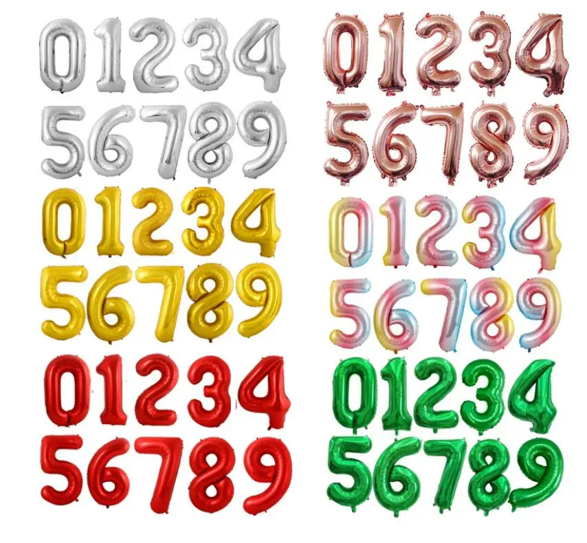 16' Number Balloons Baby Shower Helium Foil Balloon Gold Silver Pink Blue Digit Birthday Party  Balloon