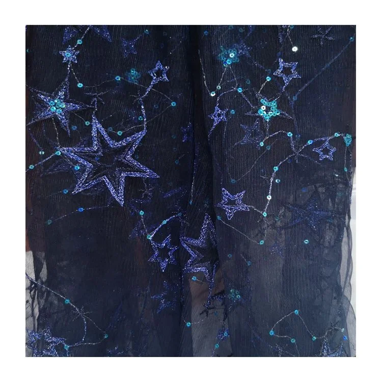 
 Высокое качество, заводская цена, Звездный дизайн, блестящая вышивка, блестки, сетчатая ткань со звездами, блестки, украшенная ткань  