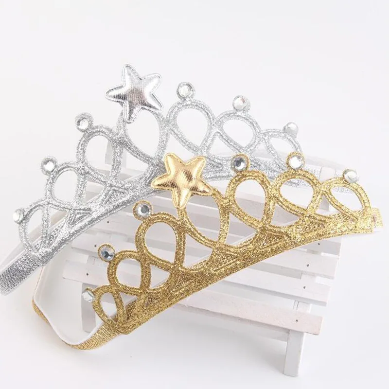 European and American Fashion Golden/Sliver Crown Hair Band Headband for Kid Baby Toddler Birthday Gift