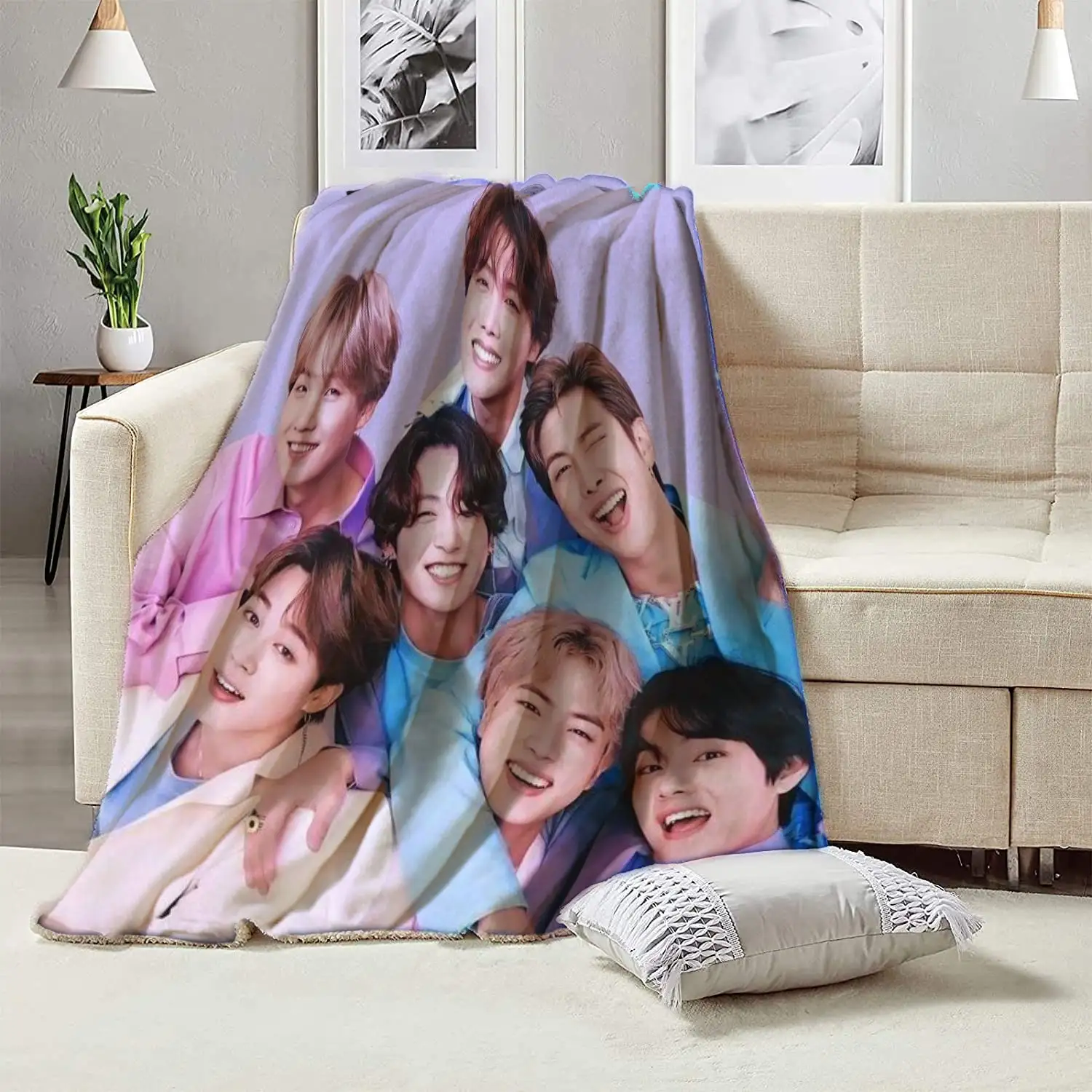 Wholesale Kpop warm sherpa fleece custom 3D print throw blanket for winter
