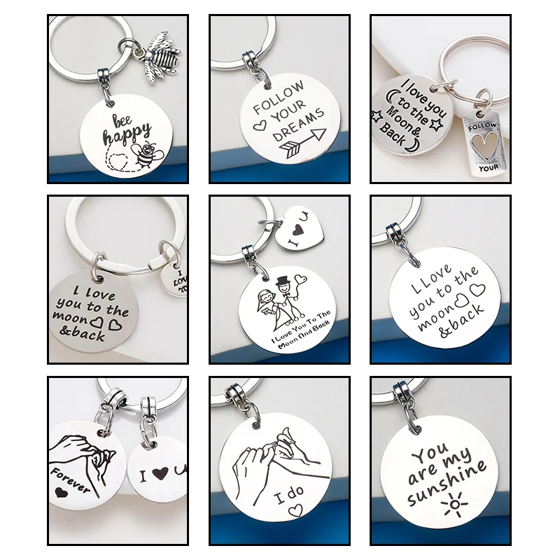 Fashion Engraved Forever Promise Keyring Couples Boyfriend Husband Anniversary Gift Keychain Jewelry Women Men Key Fob