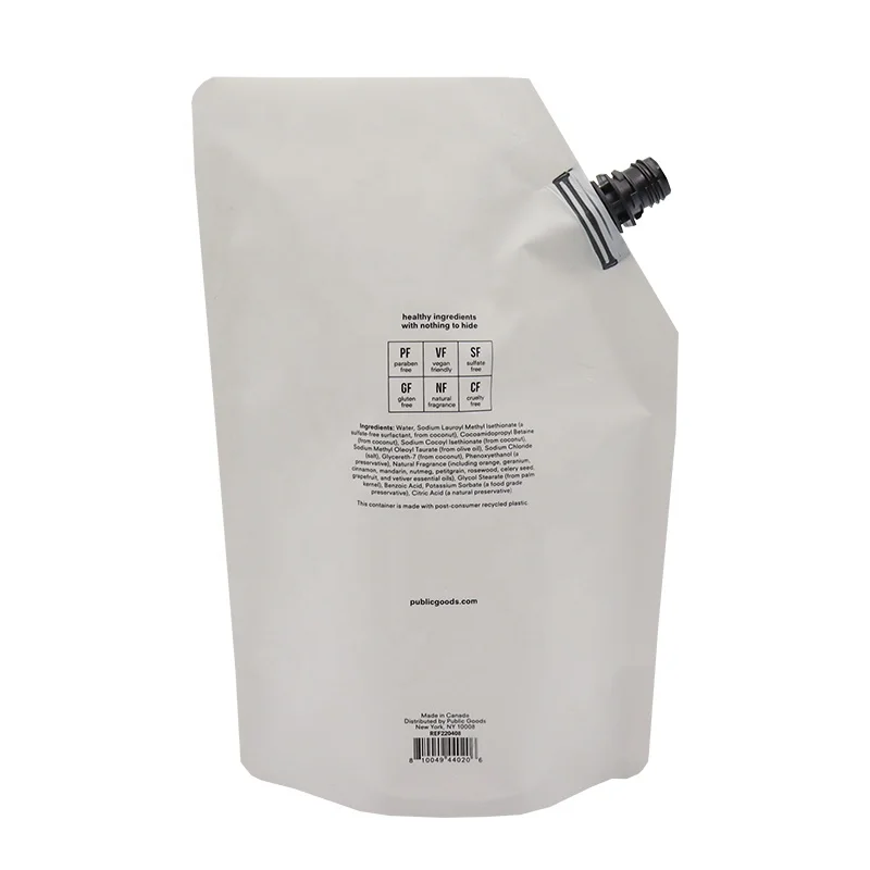 Wholesale Custom 34oz White Travel Hand Liquid Detergent Shampoo Water Packaging Bag For Soap Refillable Plastic Spout Pouch