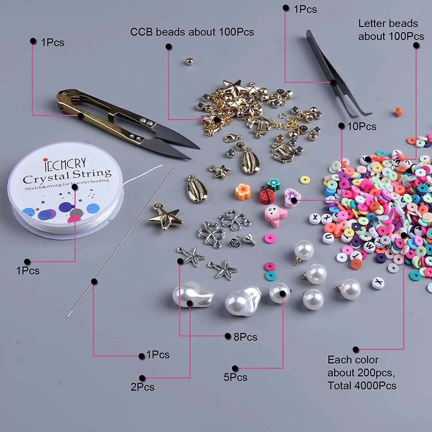 
Flat round polymer clay spacer beads fashion jewelry craft DIY kit 