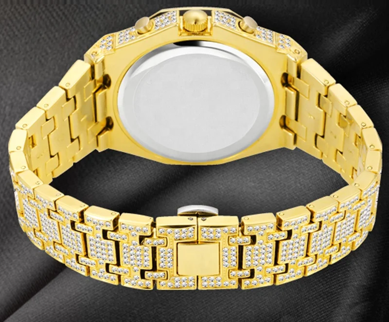 Blues RTS Trending Unique Arabic 18k Gold Quartz VVS full diamond watch