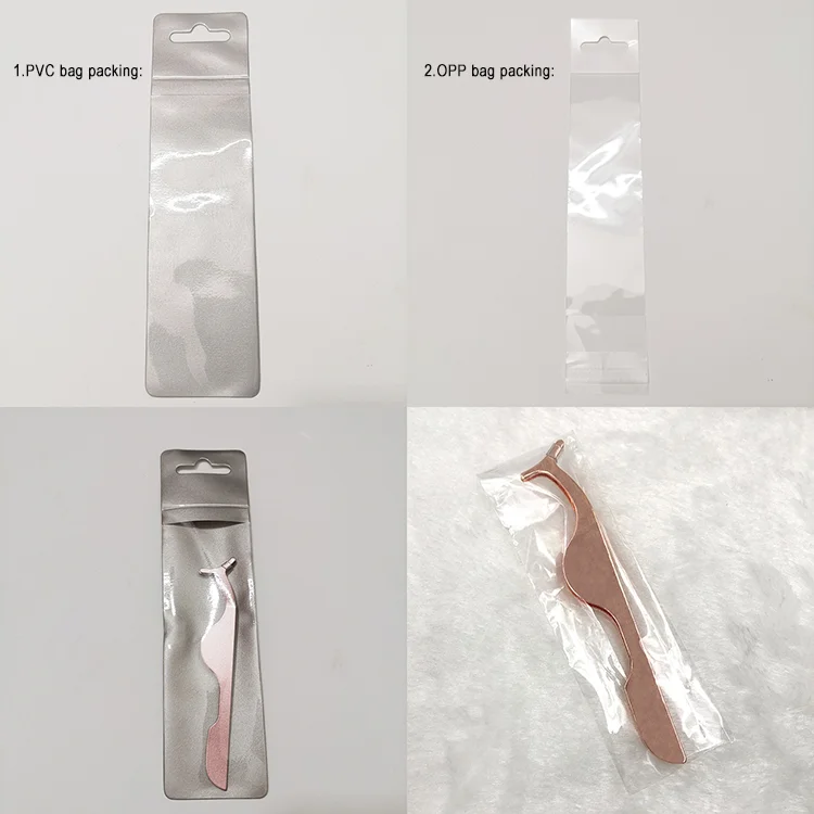 Wholesale rose 3 piece eyelash tweezers set volume eyelash extension with tweezer with glue applicator plastic tweezers