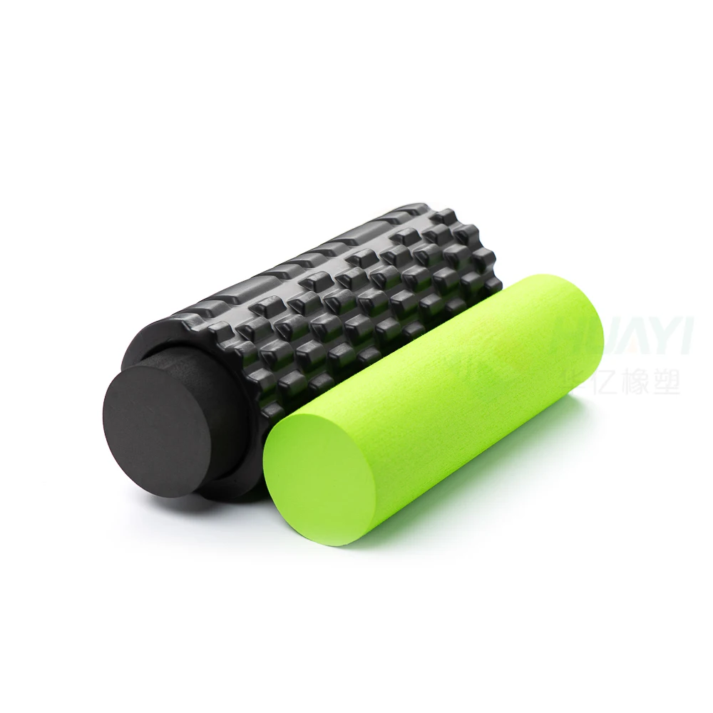 HuaYi Custom Yoga Massage Back Column Pilates Fitness Eva Foam Shaft Roller Foam Roller Set Gymnastics 2 In 1 Solid Foam Roller