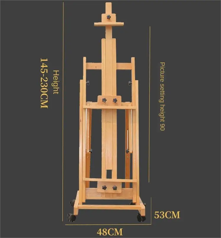Factory Supply Wooden Floor Easel With Wheels Beech Wood Studio H-frame Artist Easel Stand For Adults