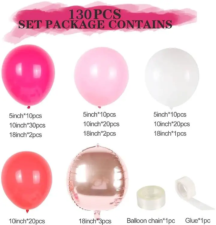 Pink Rose gold white metallic Latex balloons garland arch kit with flowers vine for Bridal shower wedding party backdrop decor