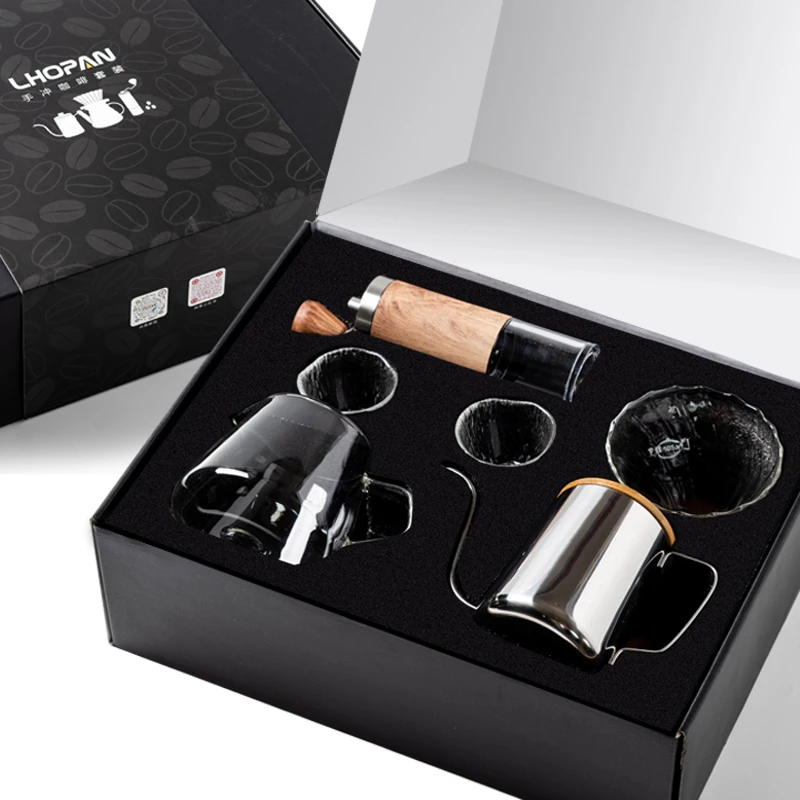 Wholesale OEM Travel Premium Gift Bag Box Portable Outdoor Camping Manual Coffee Grinder Maker Filter Drip Pour Over Coffee Set