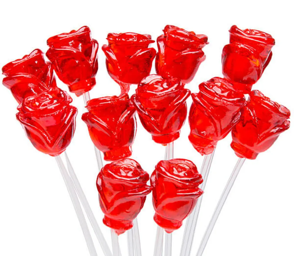 Hot Selling Valentine Red Rose Hard Candy Lollipop Sweet Suckers