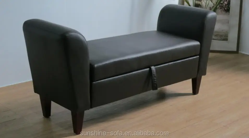 Modern Design Marsha Modern Scroll Arm Home Furniture Faux Leather Storage Bench Bed End Foot Stool With Storage