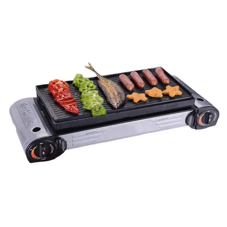 Portable Outdoor camping Cooking Stainless Steel Burner Cooker Double Heads Gas Stove Manual Control Electric Gas Cooker