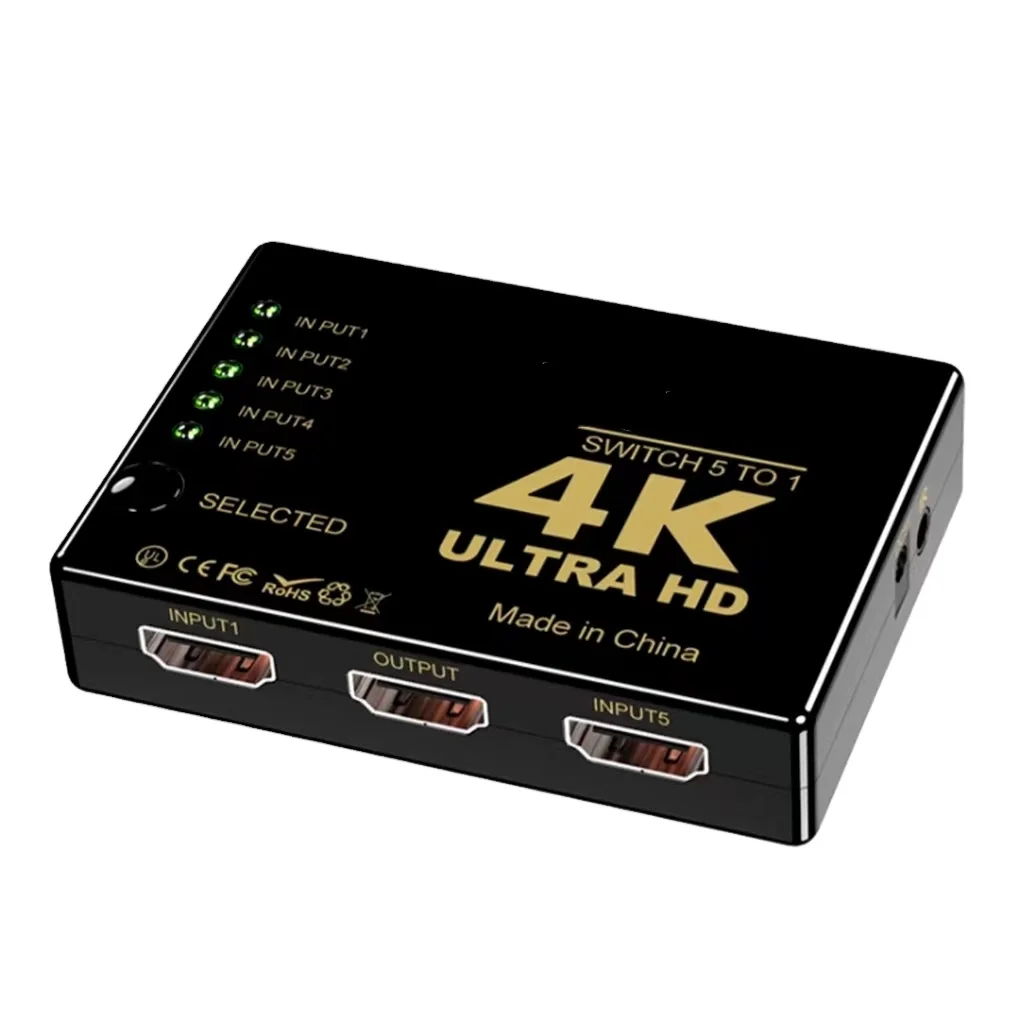 5 Port Amplifier Selector Remote Control HD 1080P Laptop Monitor TV Projector Conversion 4K H DMI Switcher
