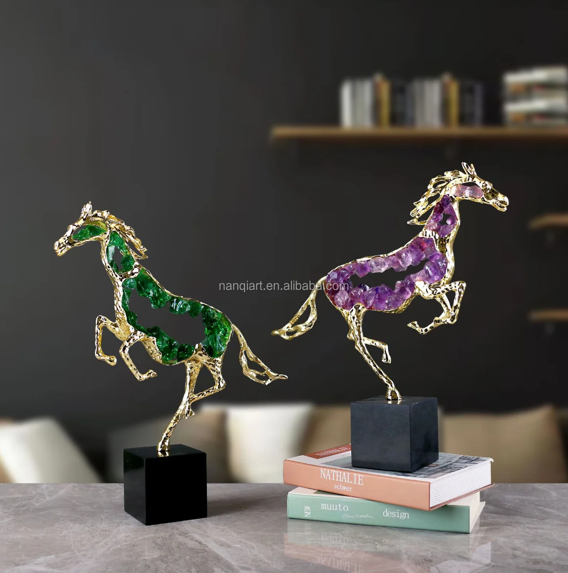 Artificial Handmade Realistic Small Animal Statue Horse Models Creative Art Design Metal Crafts Mini Horse Ornament Home Decor