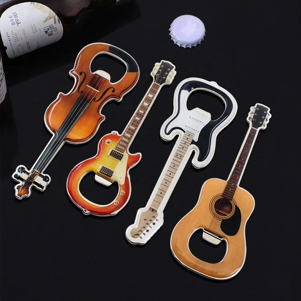 custom souvenirs metal electric guitar shape pick bottle opener with magnet
