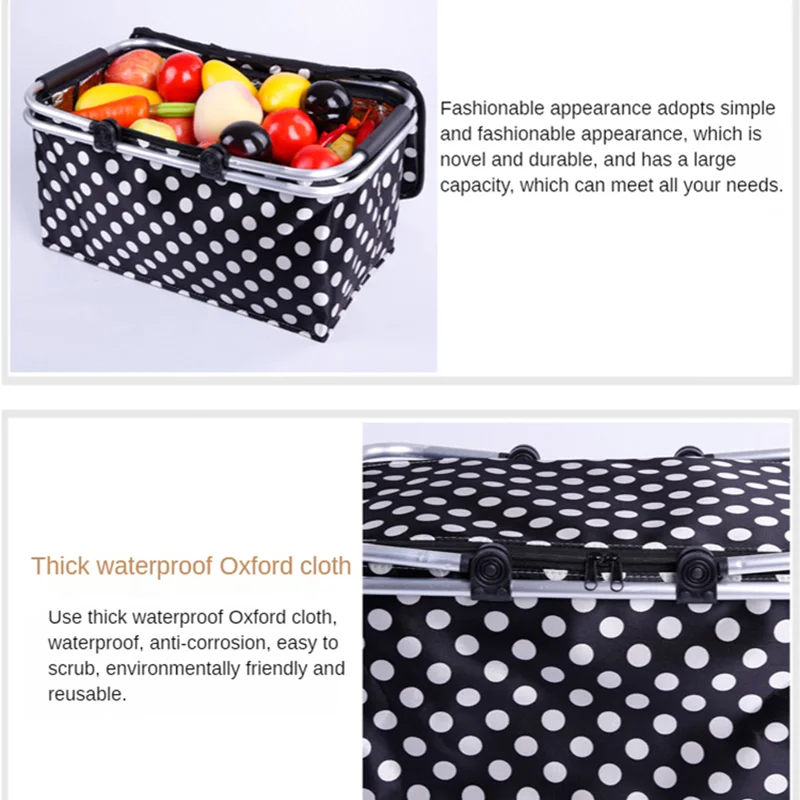 FYD  BSCI factory Folding Shopping Basket Cooler Aluminum Frame Folding Picnic Cooler Bag Collapsible Cooler Bag
