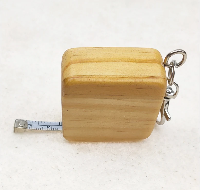 Custom logo laser engrave square 1M 2M wooden tape measure keychain