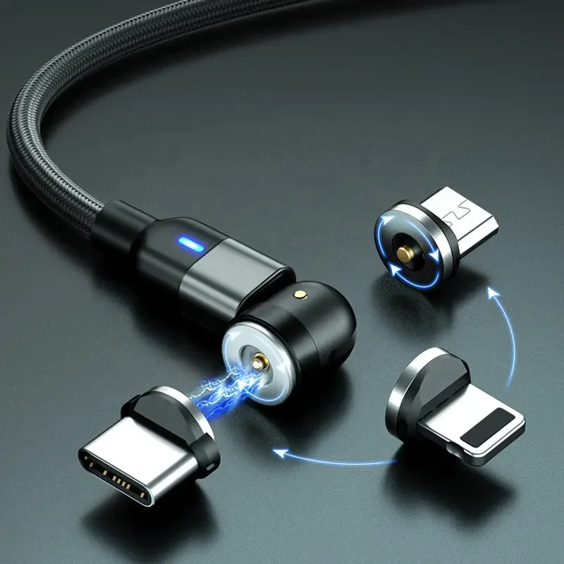 QC3.0 540 градусов вращающийся магнитный кабель 3 в 1 для телефонов кабель для быстрой зарядки данных для Android Type C кабель