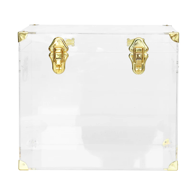 Acrylic trunk home organizer storage box with lid and gold lock accessories