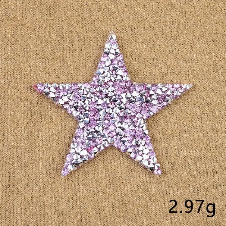 Wholesale iron on 6 cm sparkle crystal glass rhinestones patches multi colour bling hotfix star shaped rhinestone patch for bag