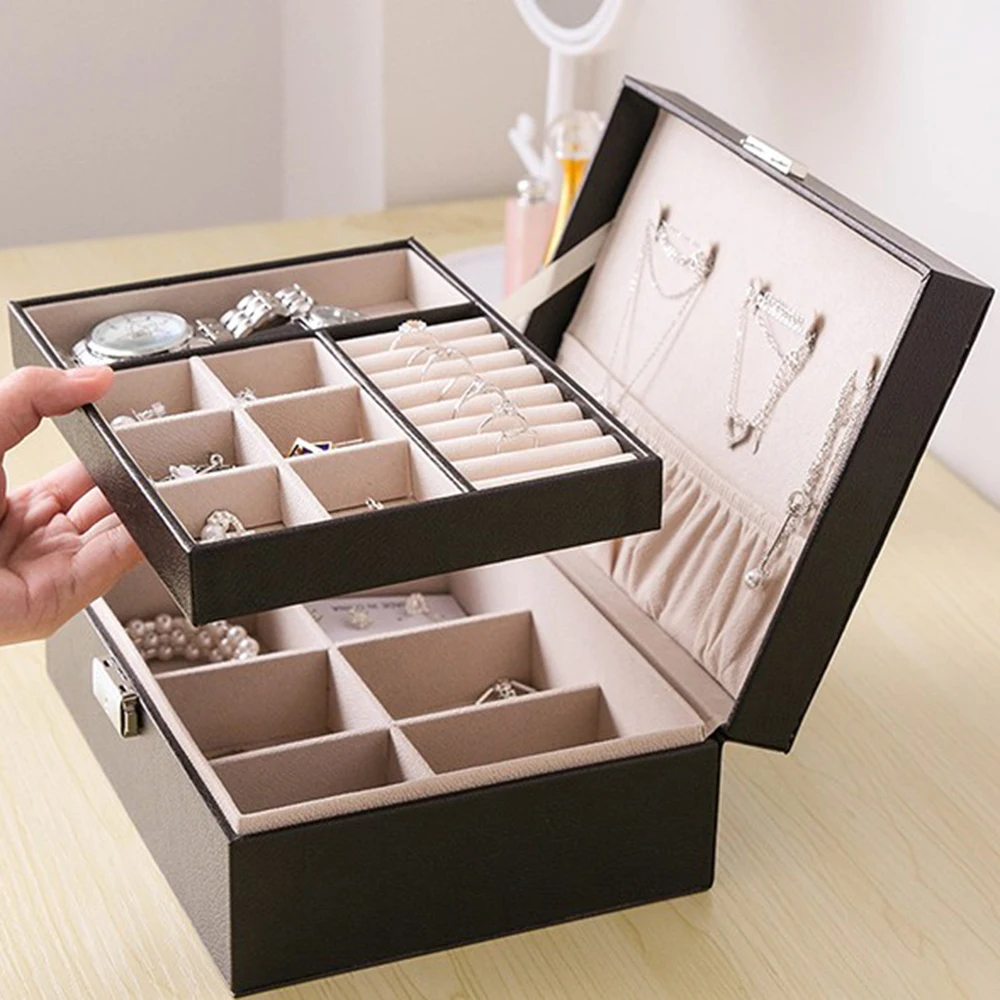 Luxury Jewelry Box Storage PU Leather Organizer Necklace Bracelet Earring Case For Household Storage