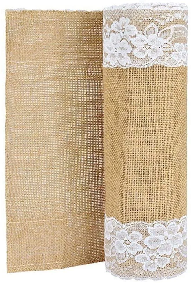 
Wholesale durable high quality natural jute table runner with lace trim 