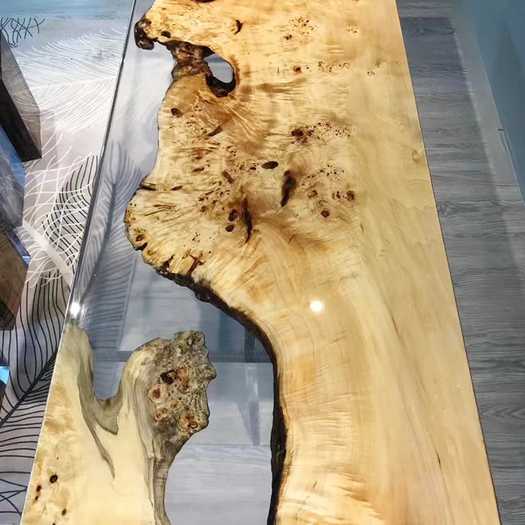 Crystal Clear White Poplar Epoxy River Tables River Live Edge Wood Slabs Resin Dining Table For Home Furniture
