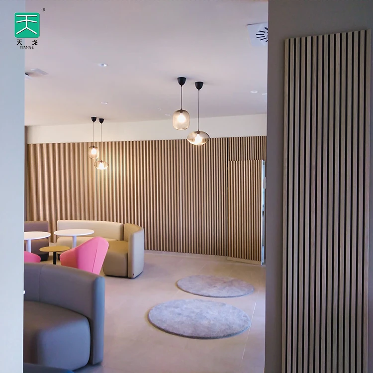 TianGe Akupanel Soundproof Polyester Oak Akoestische Panelen Mdf Slat Wooden Acoustic Panel for Classroom