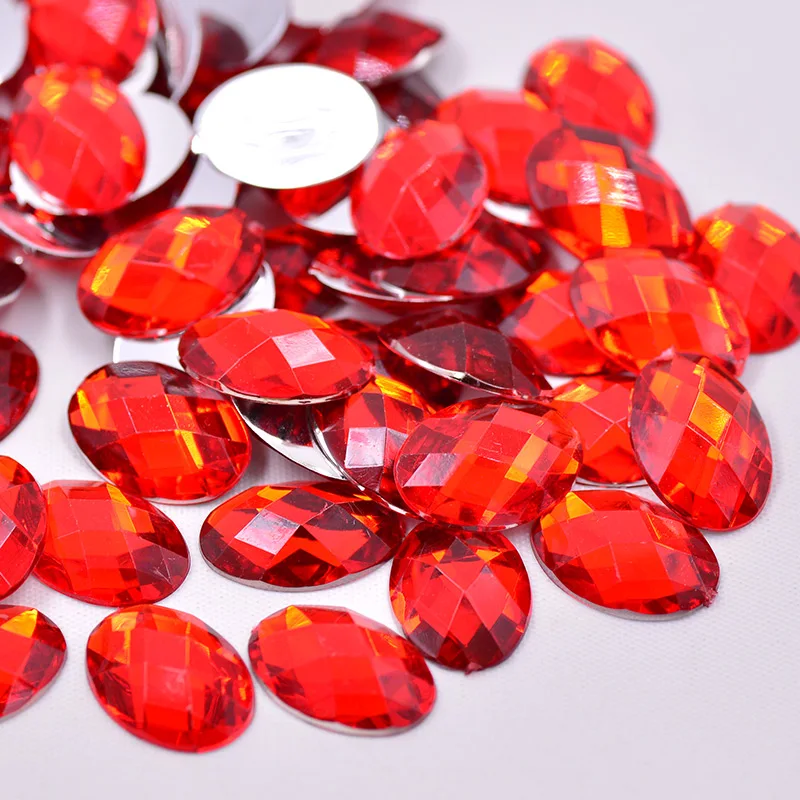 13*18mm Red Color Oval Fancy Crystal Stones Flatback Acrylic Gems Glue On Rhinestones For DIY Clothes Jewelry Crafts