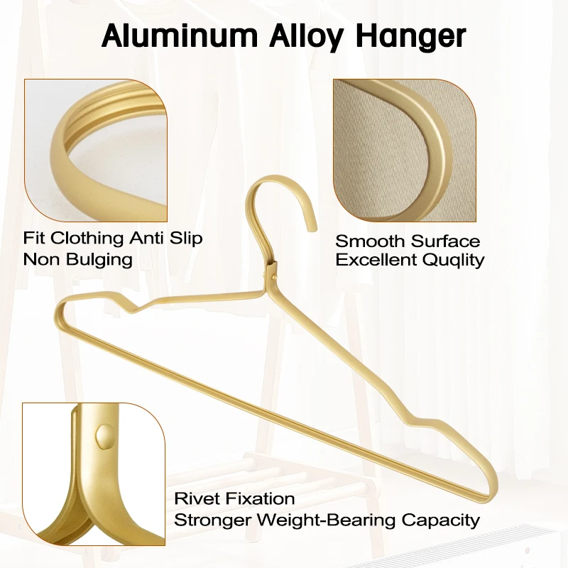 Gold Aluminum Alloy Coat Suit Shirt Clothes Hangers Cheap Metal Wedding Dress Wire Hangers Single Saving Bathroom Living Room