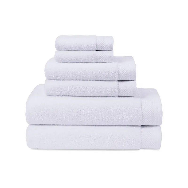 
5 star durable custom logo white 6 piece set 700g thick fluffy terry combed Egyptian cotton hotel towel set 