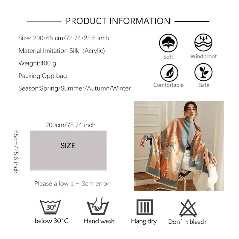 Luxury Scarfs for Women Pashmina Cashmere Shawl Wrap for Evening Dressing Horse Scarf Blanket Open Front Poncho Cape