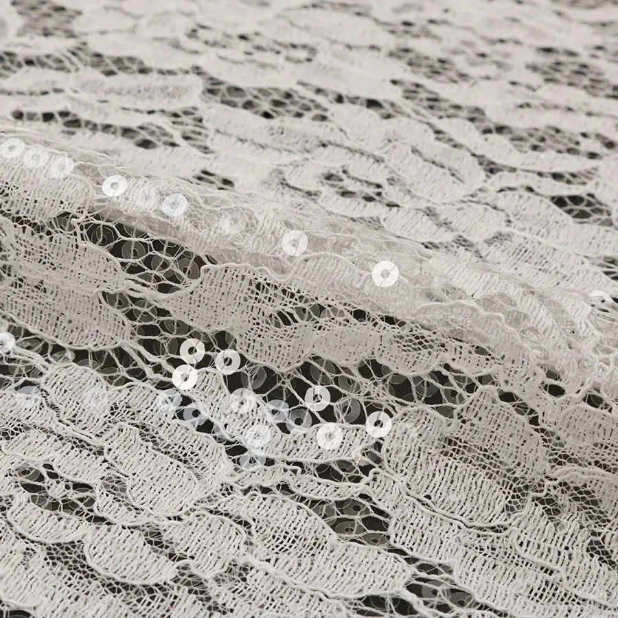 Gorgeous Wedding White 5mm Transparent Spangle Sequin Embroidery Lace Fabric for Dress Wear