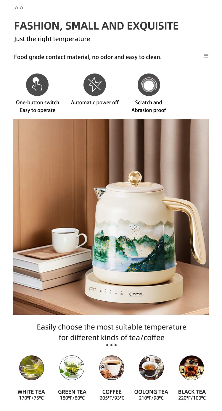 Teapot electric kettle 1.2L, light display adjustable temperature
