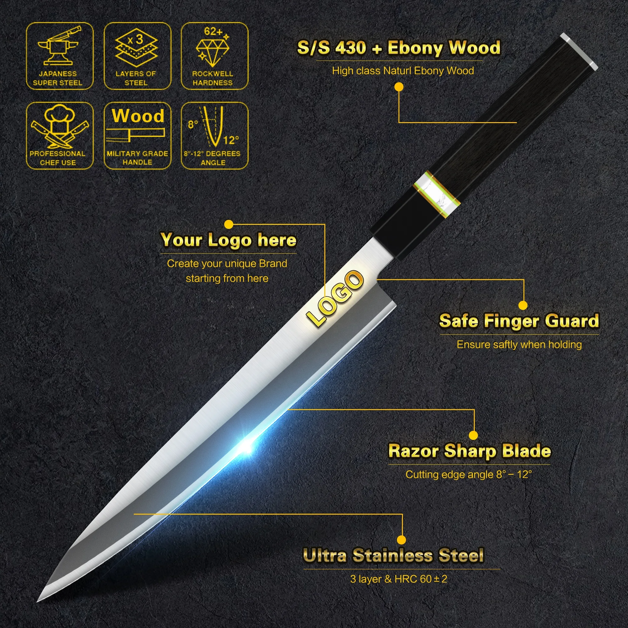 Japanese Octagonal Handle 10 inch high carbon 7cr17 steel salmon yanagiba sushi knives sashimi knife Buy for restaurant