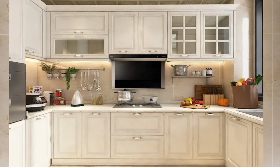 Soild shape door cabinet Modular White wooden kitchen sets furniture