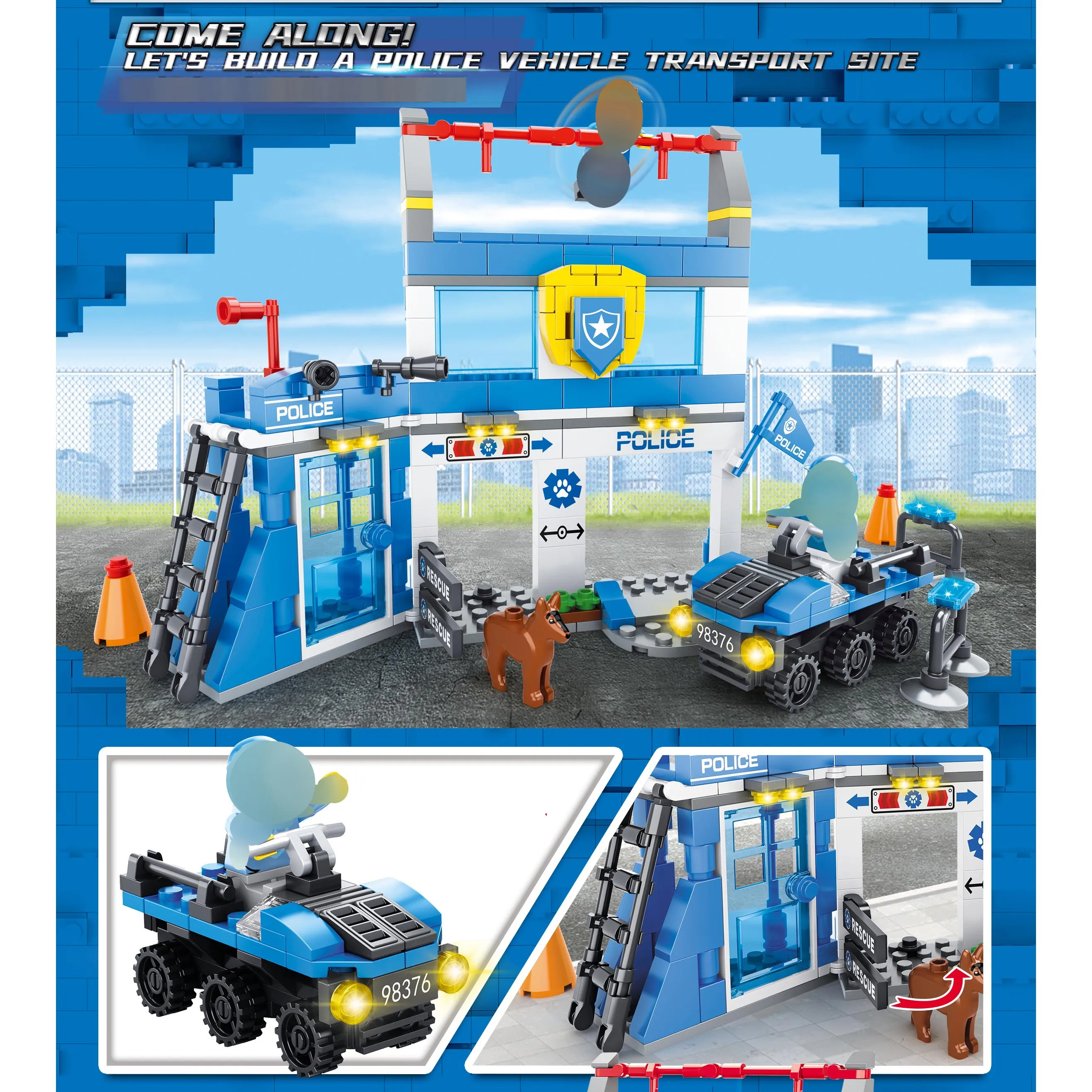 Police Station Construction Set With Mini Officer Thief Figures Chasing Game Educational Role-Play Fun Play Set Building Block